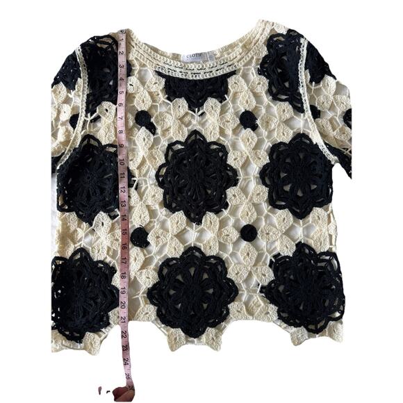 Black White Knit Crochet Size L Boho Cottage Overlay Dark Granny Whimsygoth - Picture 4 of 8